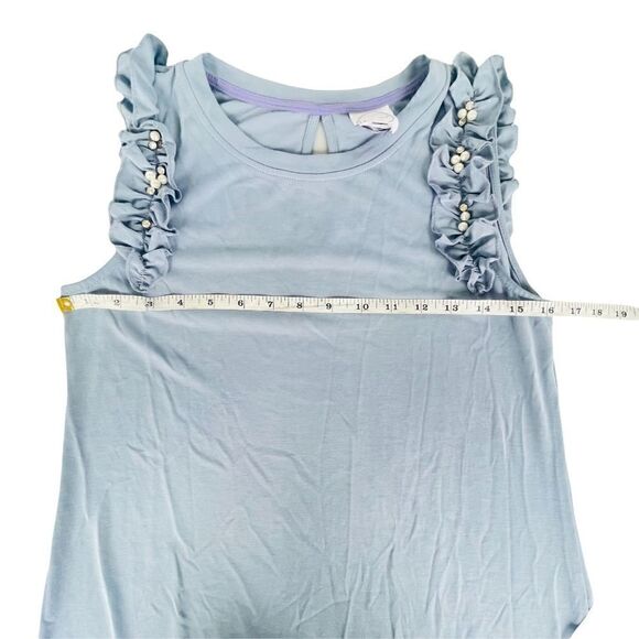 Violet Weekend Dusty Blue Rhinestone & Pearl Sleeve Ruffle Dress Size Small - Picture 9 of 9